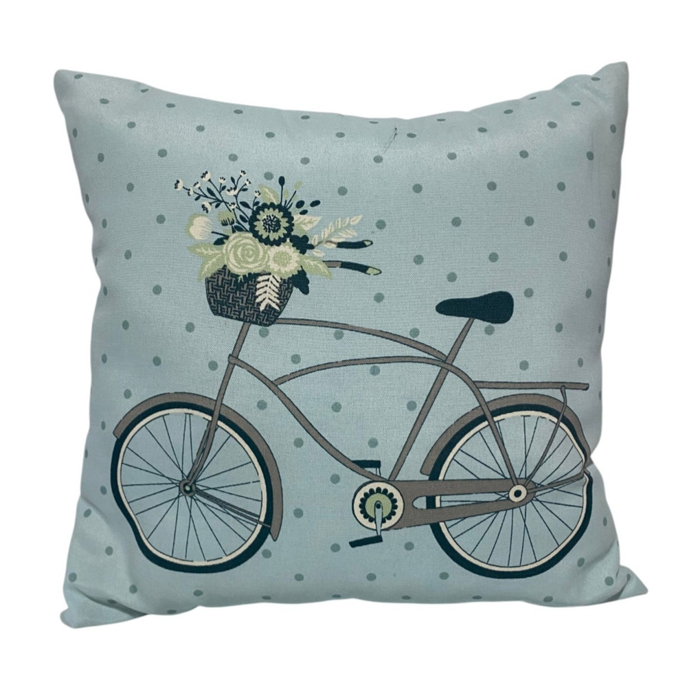 Hampton Bay Throw Pillow Bicycle With Flower Basket Powder Blue 17 x 17